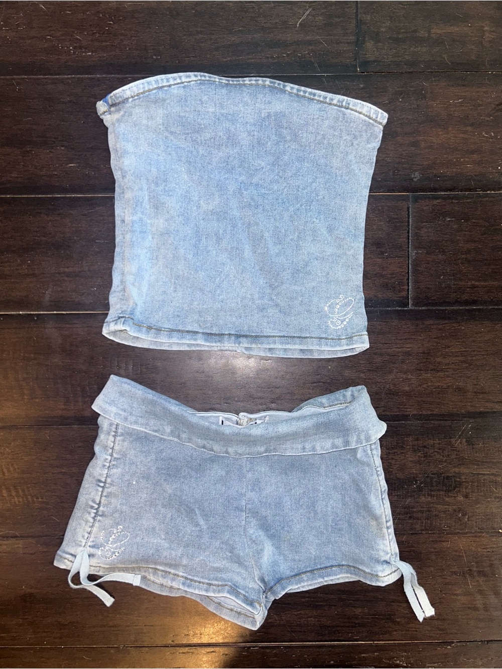 I.AM.GIA Light Blue Denim Tube Top & Shorts Set XS Carter stretchy strapless - Picture 6 of 9